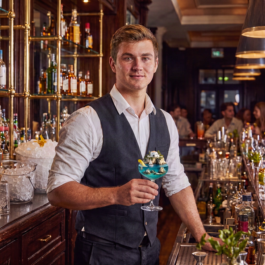 V3 Edit: Transform the inside of the cocktail glass into a tiny Mediterranean coastline with miniature cliffs, turquois