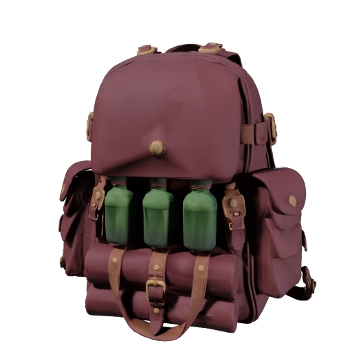 V7 Retexture: Retexture this backpack with aged burgundy leather, dark brown straps, antique brass buckles, and a charcoal w